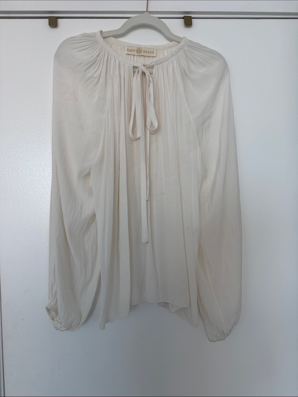 Ramy Brook Ivory Tie-Front Peasant Blouse